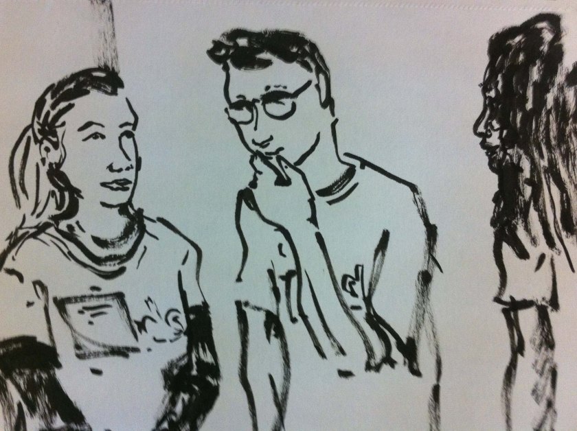 Becky, Cai and Emma as drawn by Joff